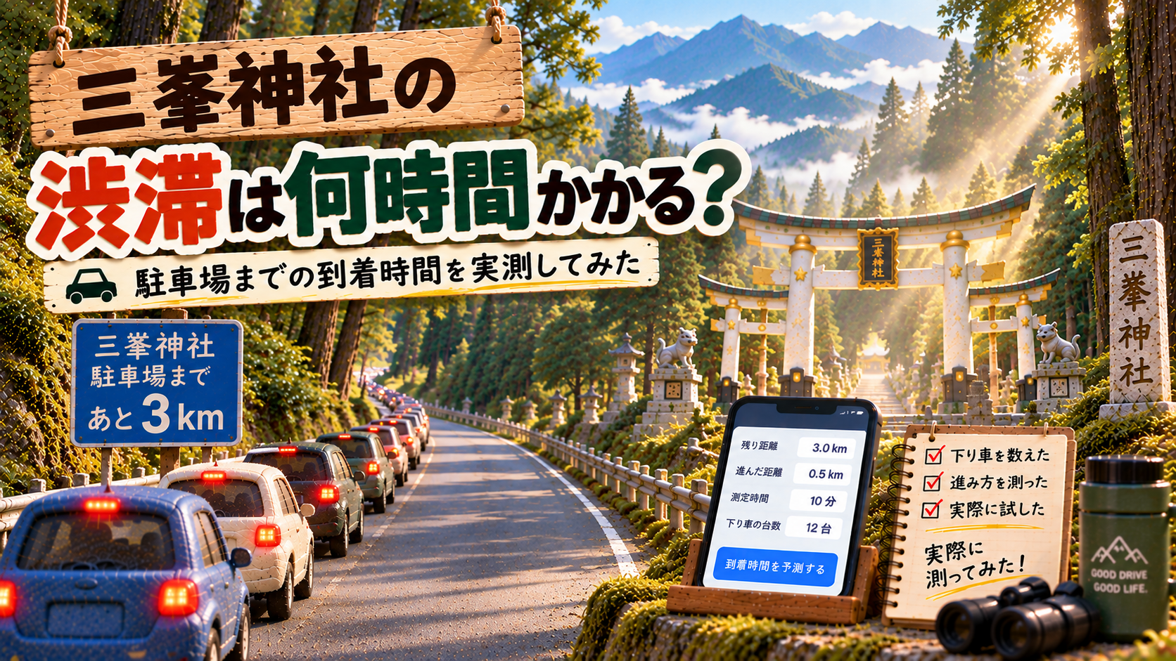 三峯神社の渋滞で駐車場までの到着時間を予測するシミュレーター