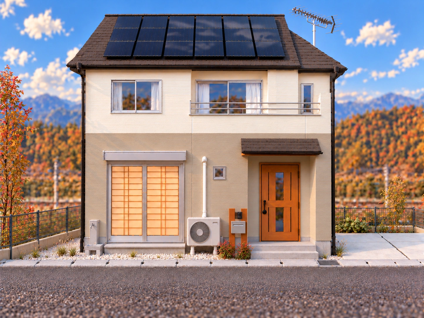 太陽光パネルを設置した2階建て住宅の外観を表現したブログ用イメージ